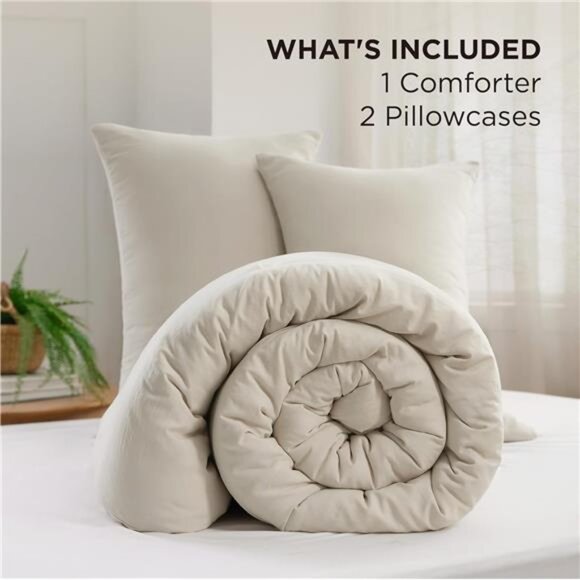 King Size Comforter Set, Beige Soft Prewashed Bedding for All Seasons,3 Pieces - Picture 6 of 7